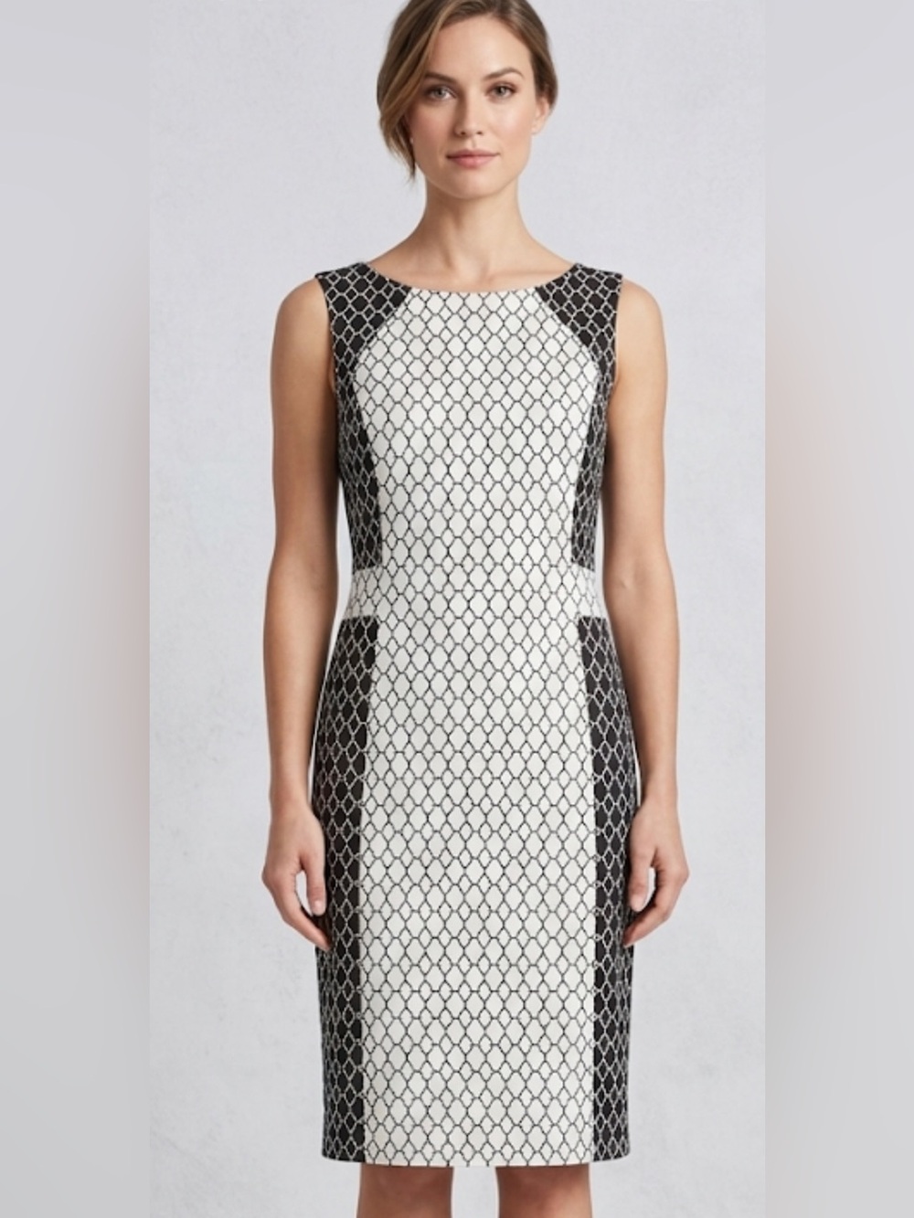 ANTONIO MELANI Black and White Geometric Sheath Dress